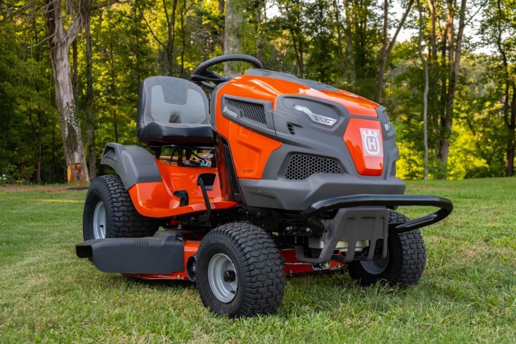 a parked lawn mower